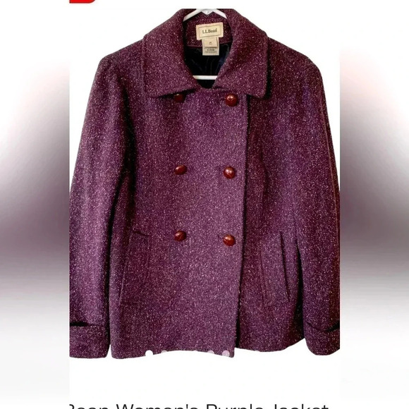 L.L.Bean Vtg Womens Pea Coat Medium Purple Tweed Y2K 1990s Academia Wool Blend - Picture 1 of 6